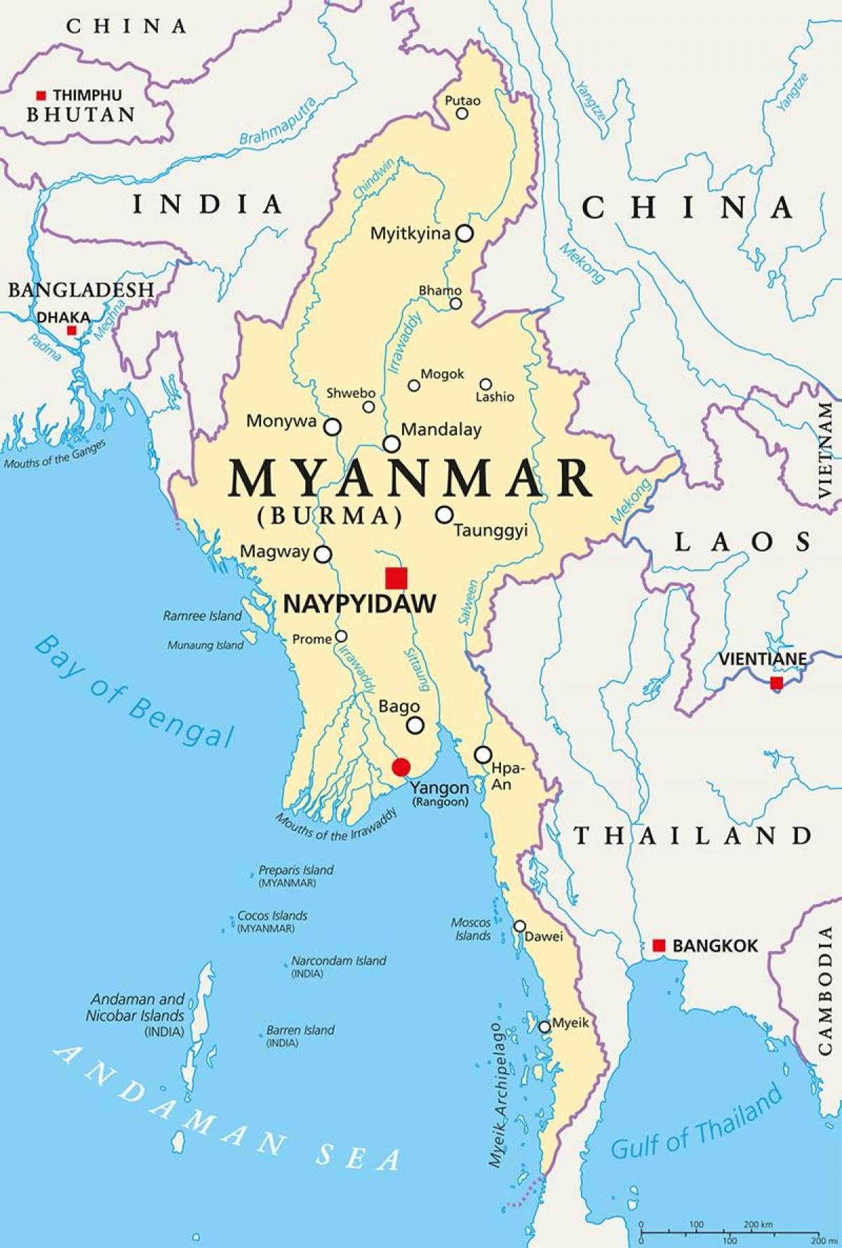 میانمار کشور, نقشه