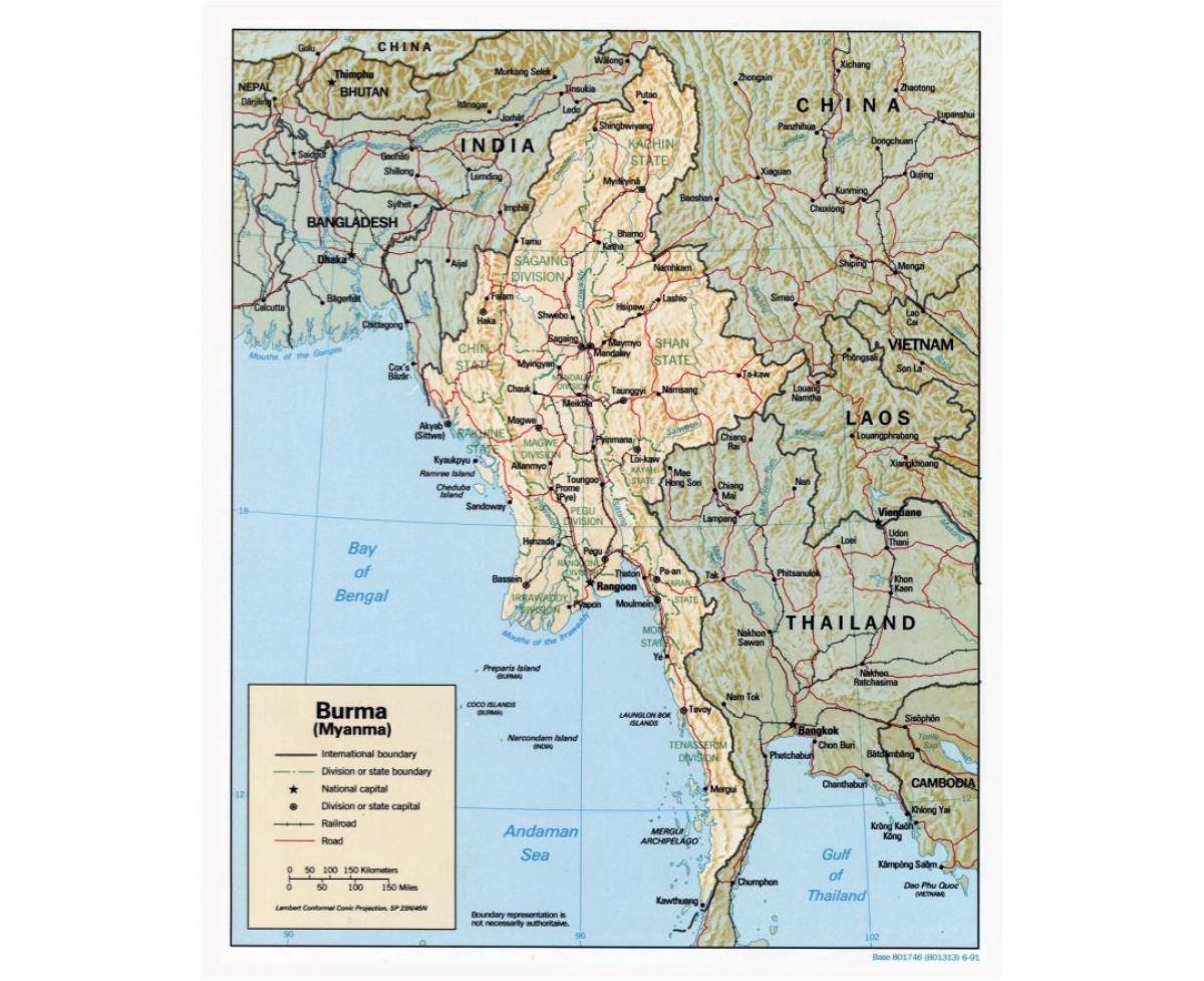 نقشه از میانمار با شهرستانها